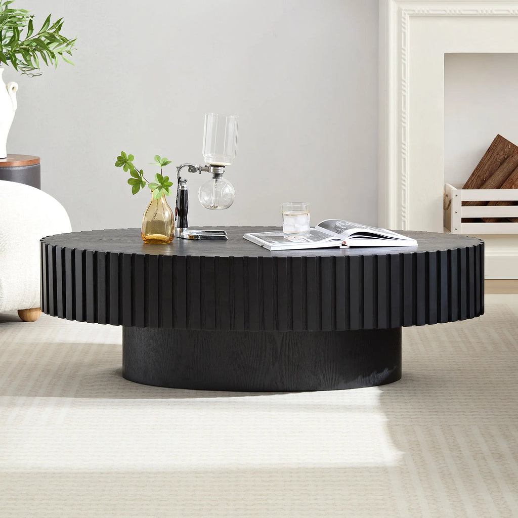 44" Modern Handcraft Oval Drum Coffee Table with Sturdy Base