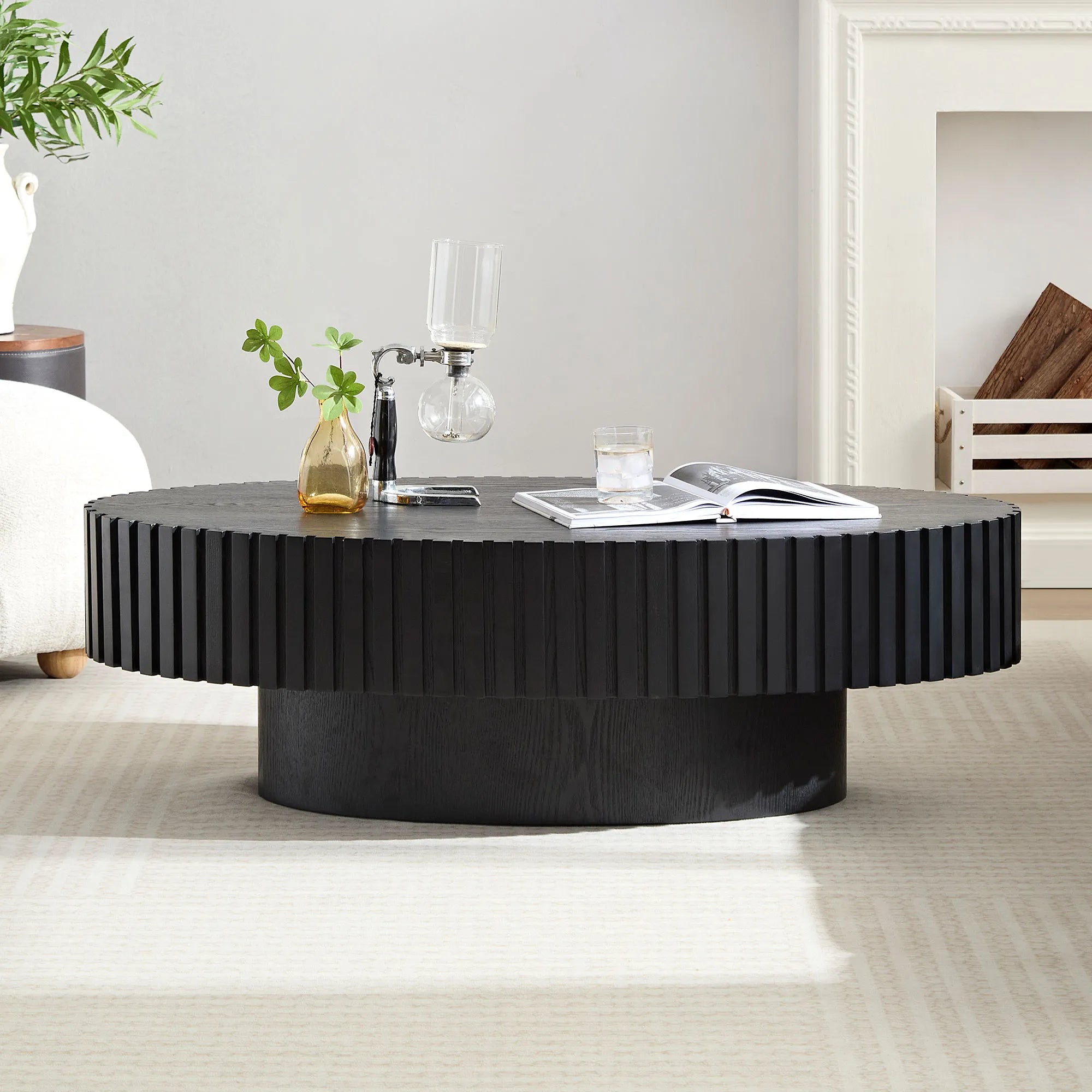 44" Modern Oval Drum Coffee Table