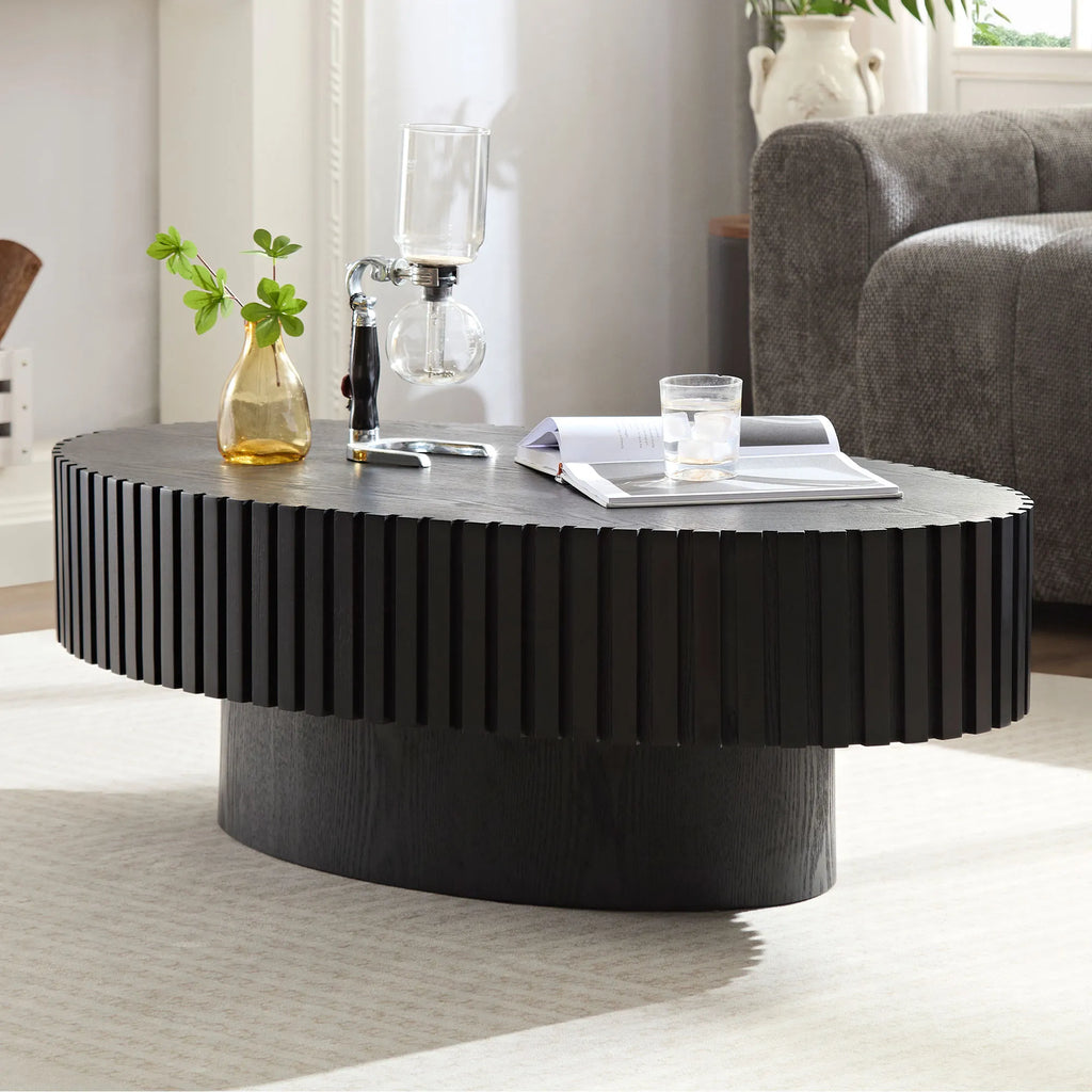 44" Modern Handcraft Oval Drum Coffee Table with Sturdy Base