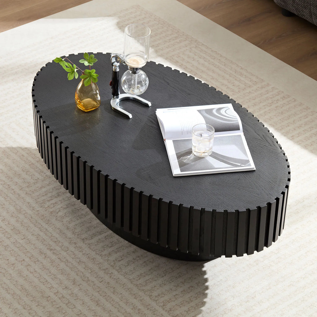 44" Modern Handcraft Oval Drum Coffee Table with Sturdy Base