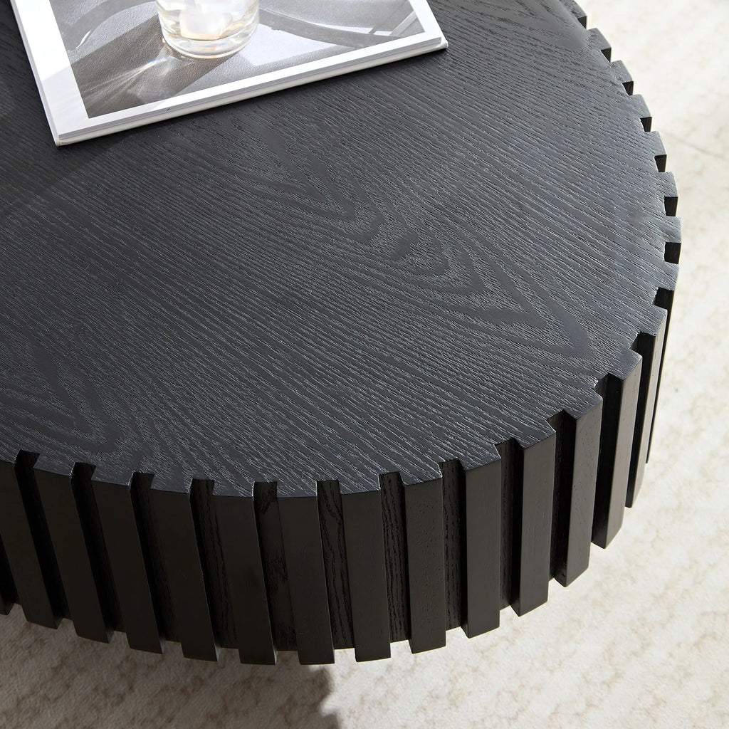 44" Modern Handcraft Oval Drum Coffee Table with Sturdy Base