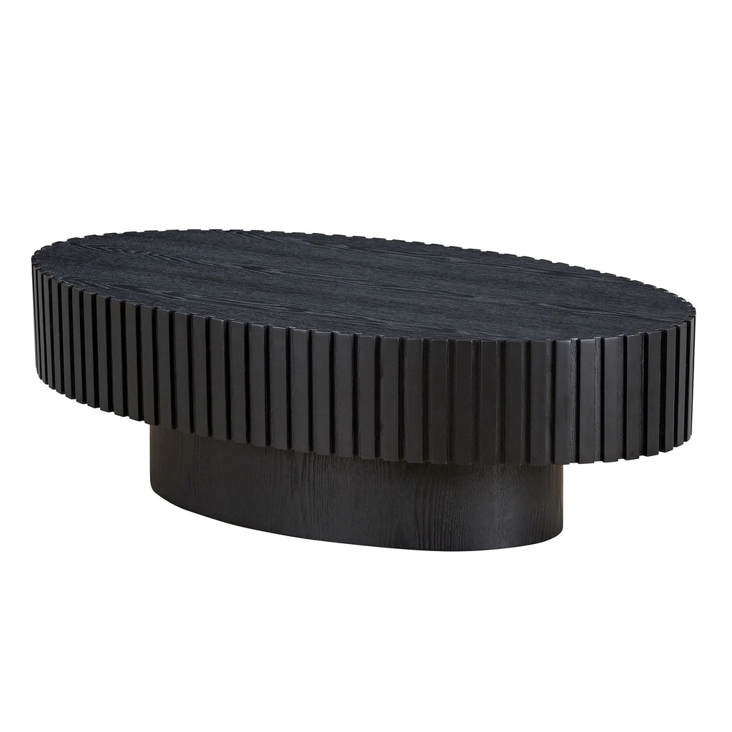 44" Modern Handcraft Oval Drum Coffee Table with Sturdy Base