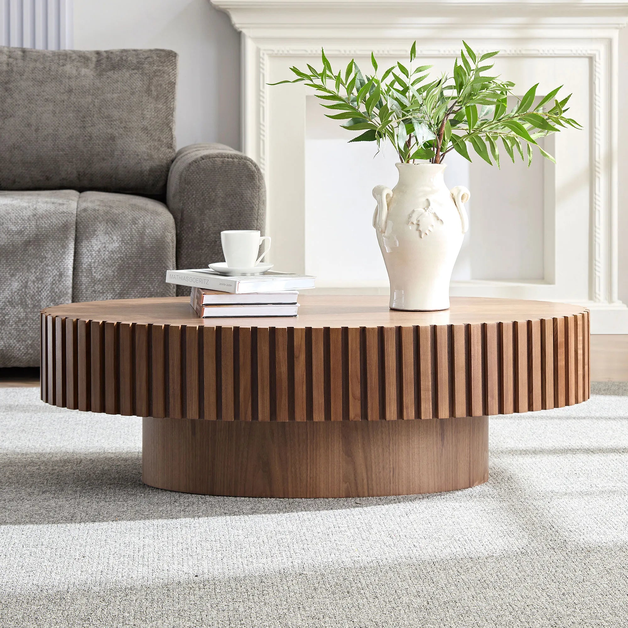44" Modern Oval Drum Coffee Table