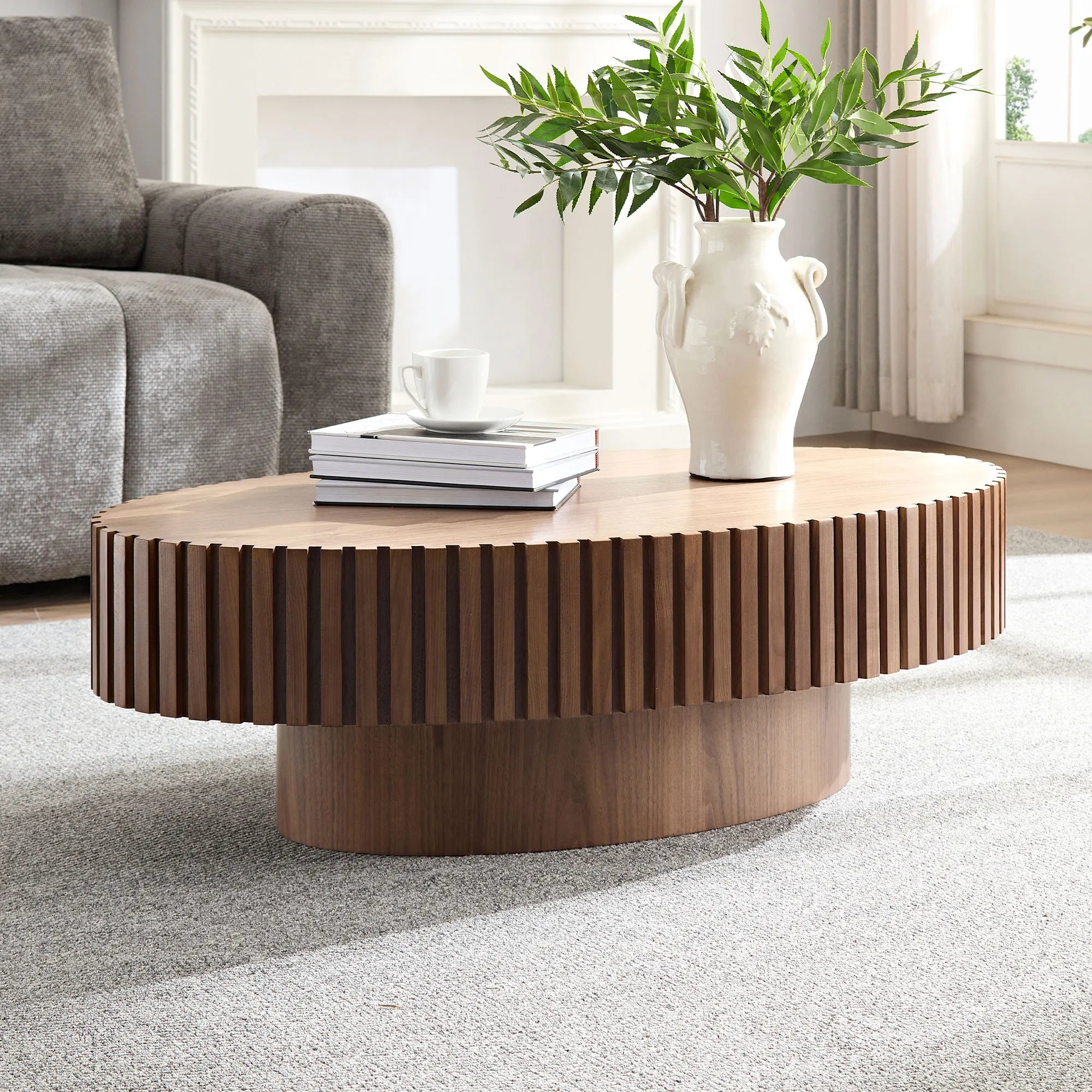 44" Modern Oval Drum Coffee Table