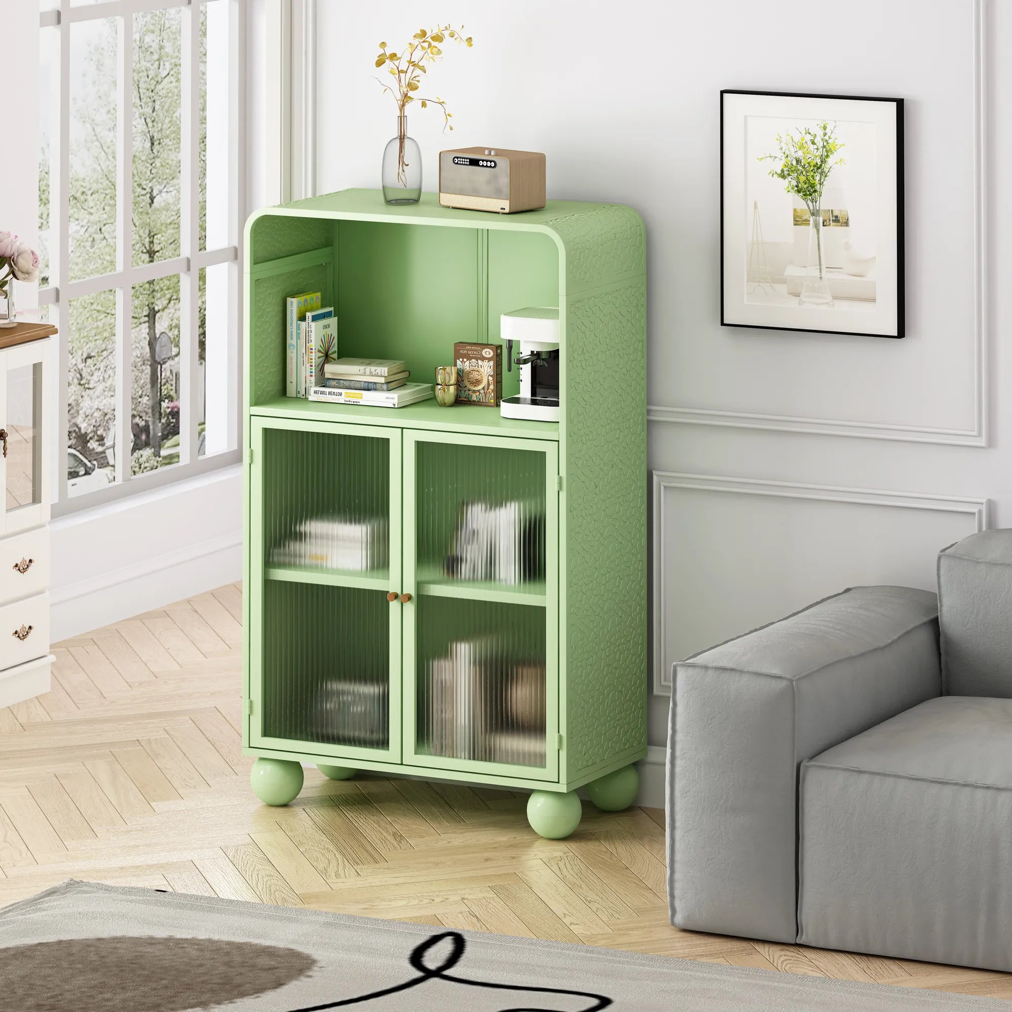 45" Storage Cabinet with Glass Door and Shelves
