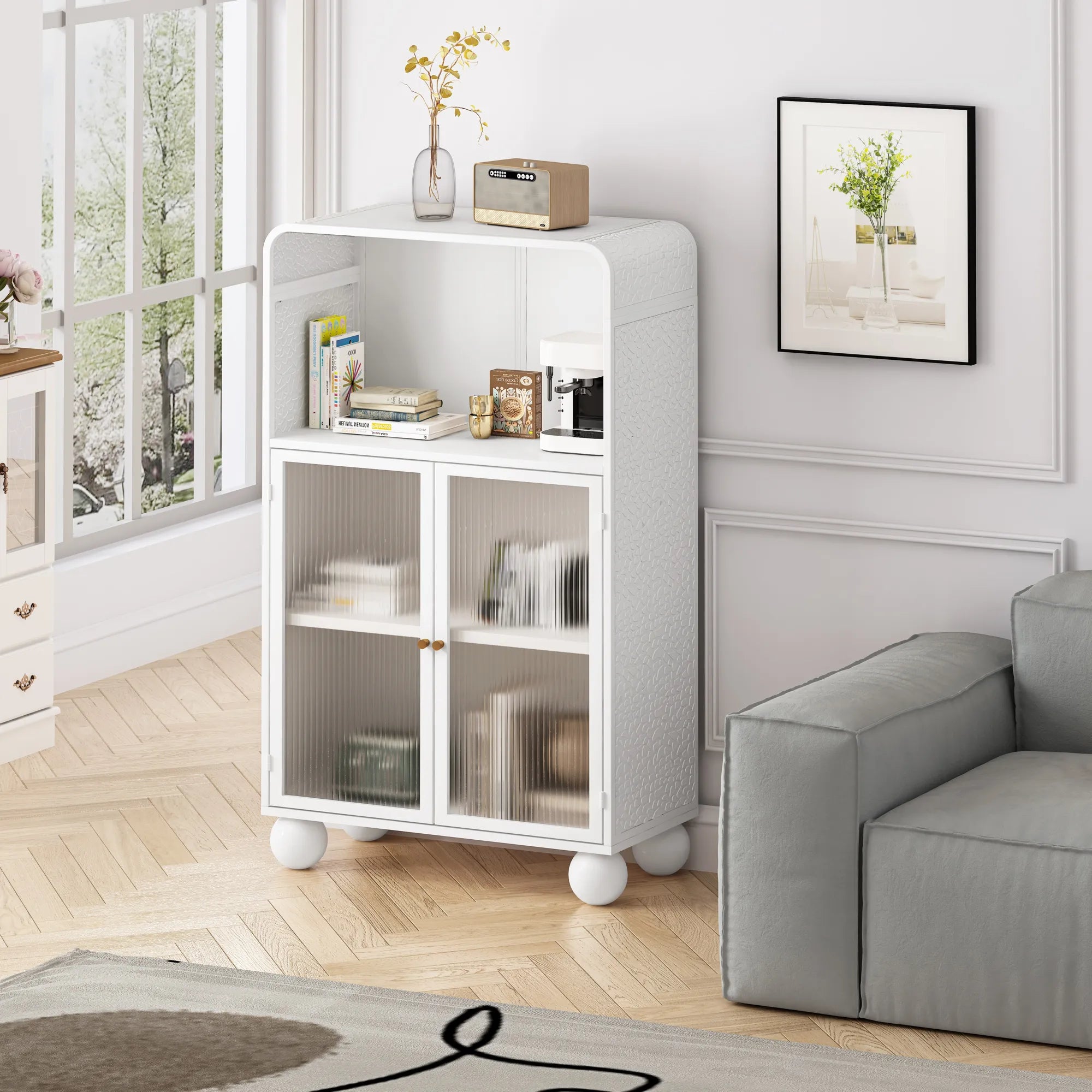 45" Storage Cabinet with Glass Door and Shelves