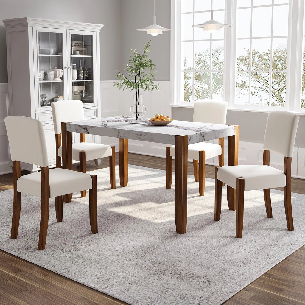 46" 5 Pieces Faux Marble Modern Dining Table Set