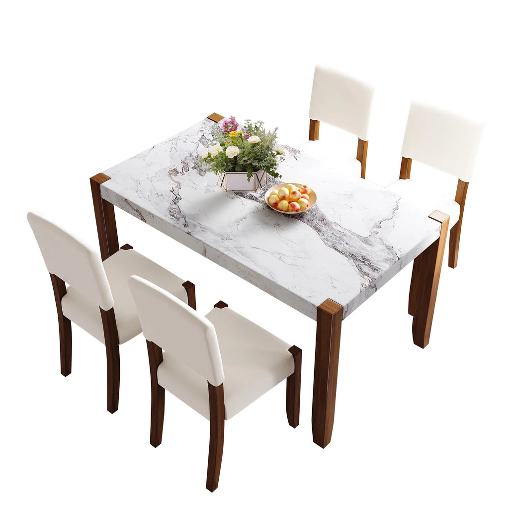 46" 5 Pieces Faux Marble Modern Dining Table Set