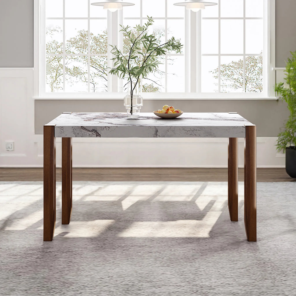 46" 5 Pieces Faux Marble Modern Dining Table Set