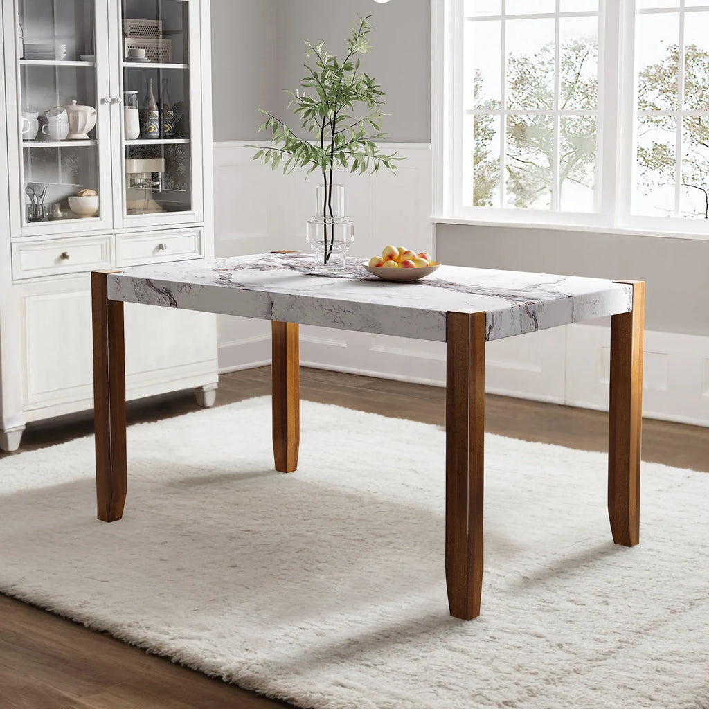 46" 5 Pieces Faux Marble Modern Dining Table Set
