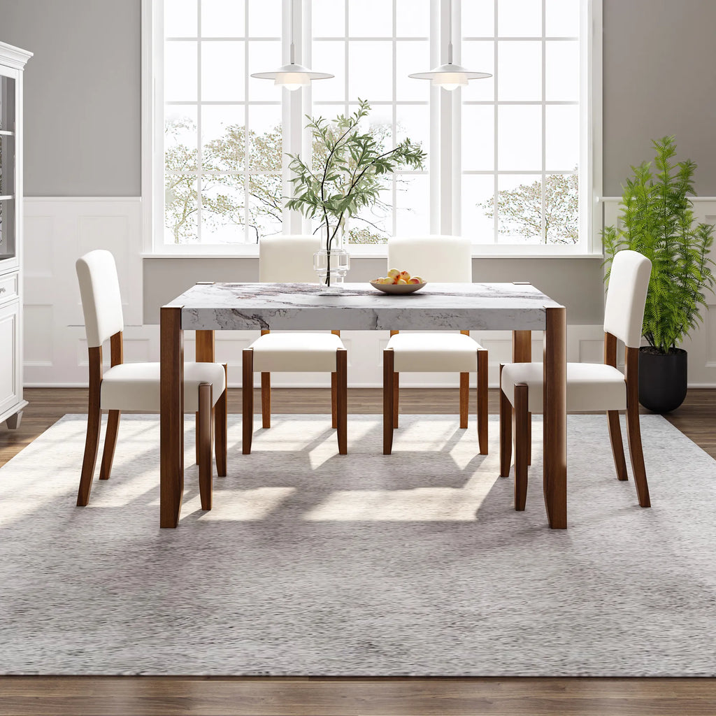 46" 5 Pieces Faux Marble Modern Dining Table Set