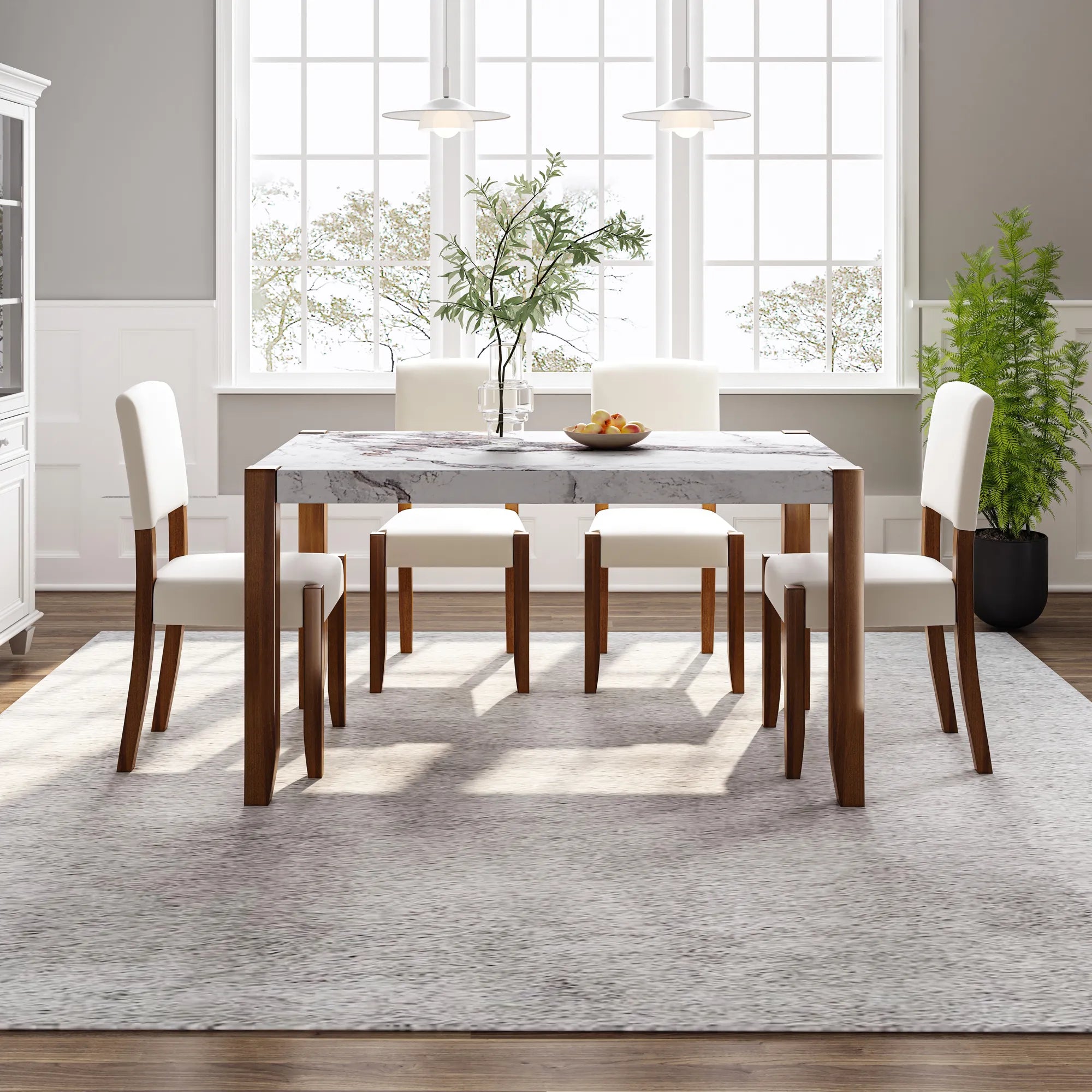 46" 5 Pieces Faux Marble Modern Dining Table Set