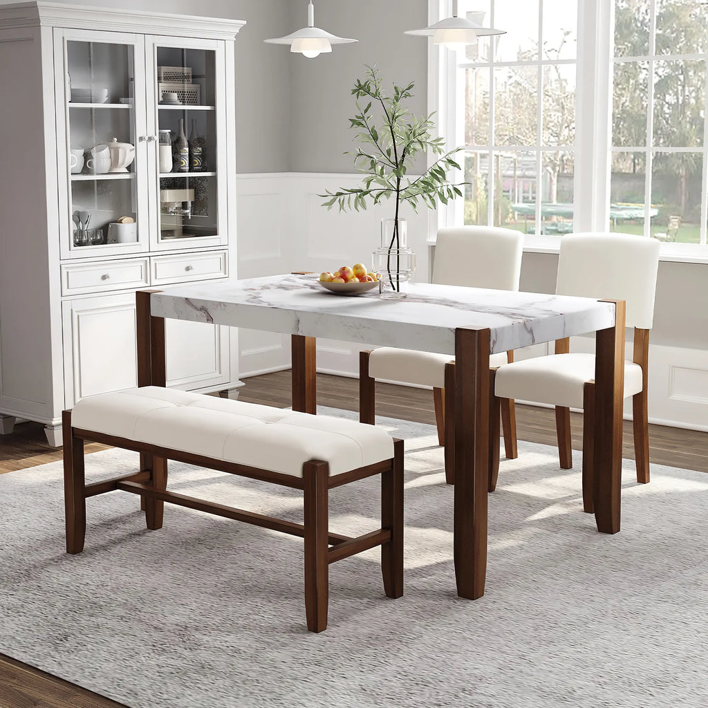 46" 5 Pieces Faux Marble Modern Dining Table Set