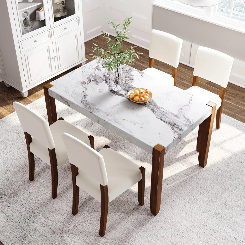 46" 5 Pieces Faux Marble Modern Dining Table Set