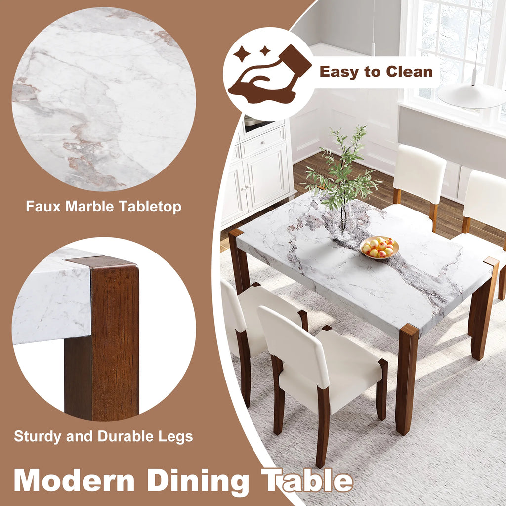 46" 5 Pieces Faux Marble Modern Dining Table Set