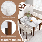 46" 5 Pieces Faux Marble Modern Dining Table Set