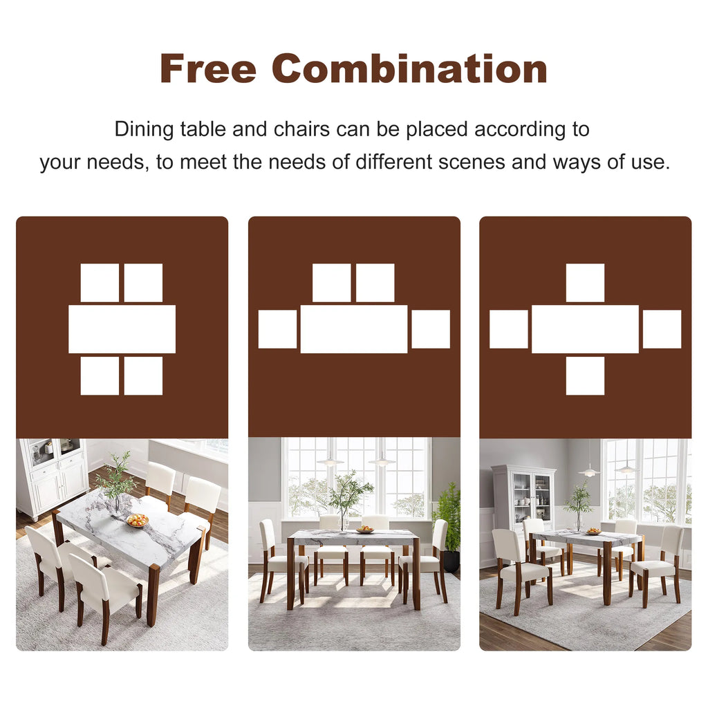 46" 5 Pieces Faux Marble Modern Dining Table Set
