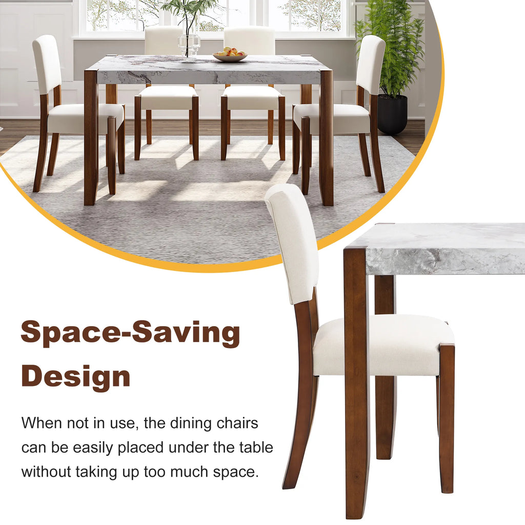 46" 5 Pieces Faux Marble Modern Dining Table Set