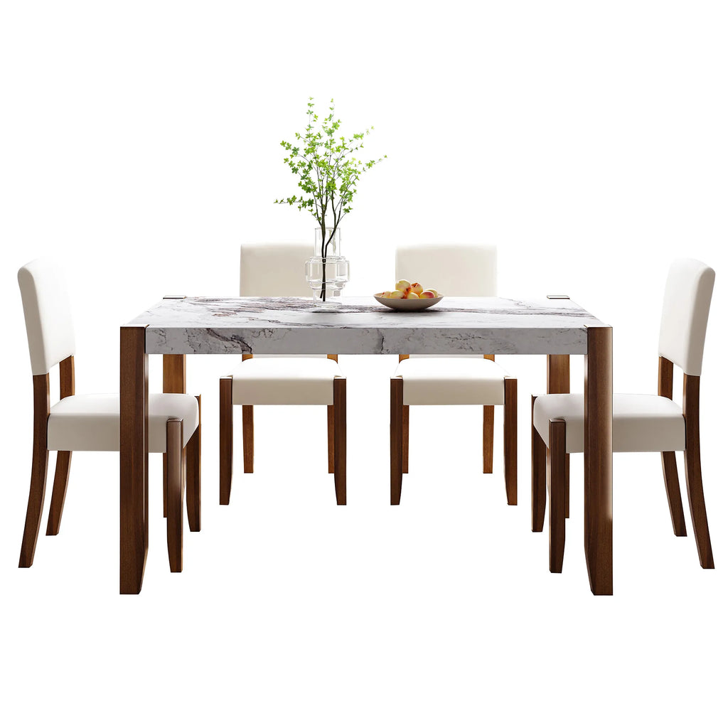 46" 5 Pieces Faux Marble Modern Dining Table Set