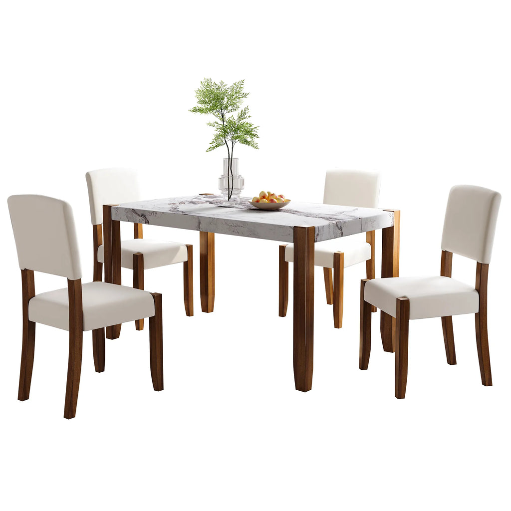 46" 5 Pieces Faux Marble Modern Dining Table Set