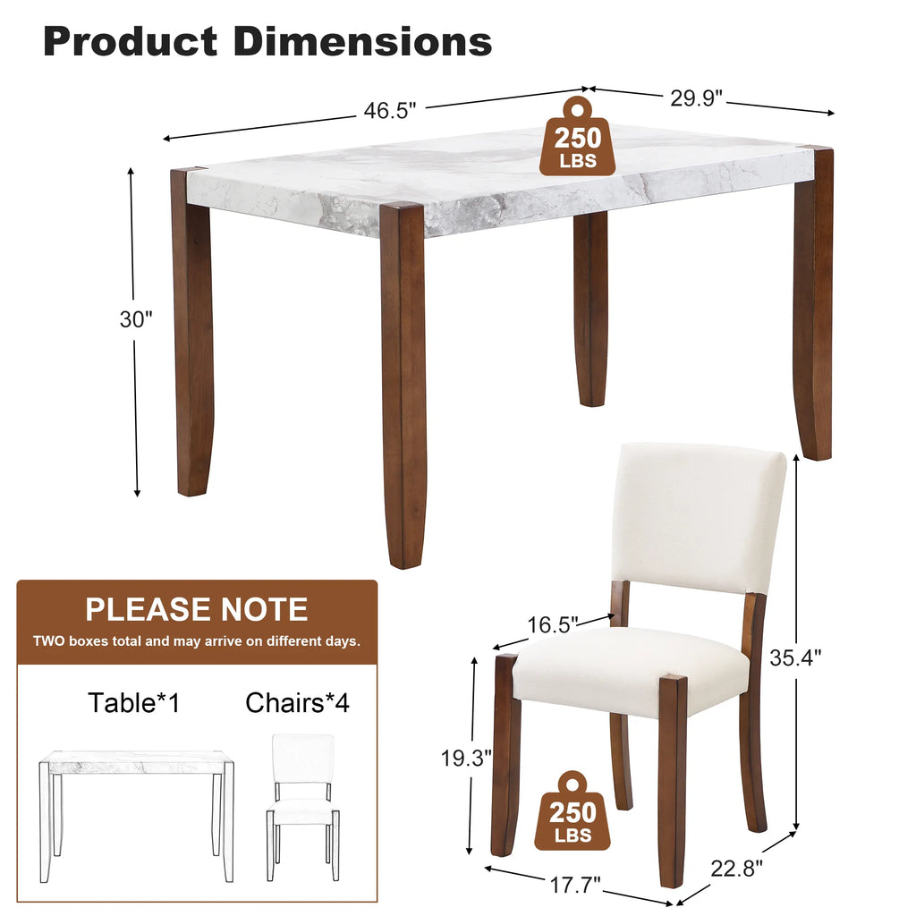 46" 5 Pieces Faux Marble Modern Dining Table Set