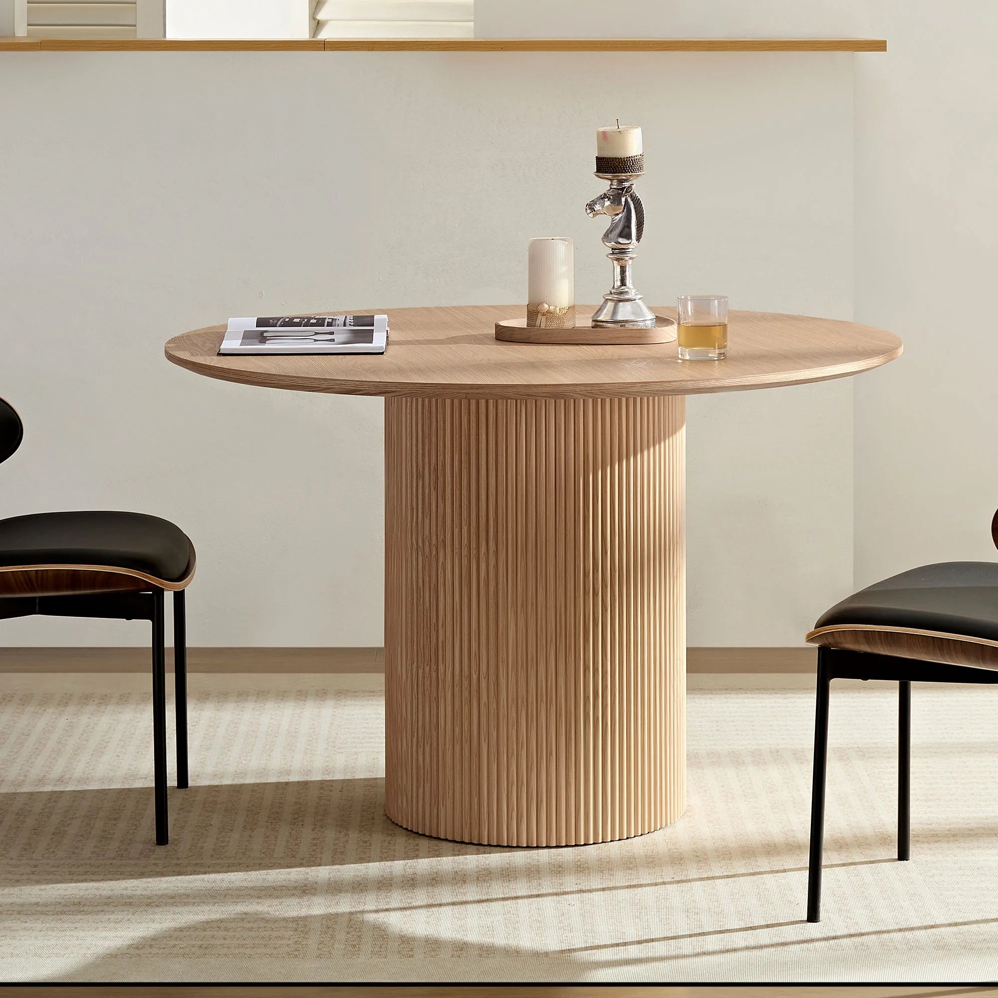 47" Mid-Century Modern Wooden Round Dining Table
