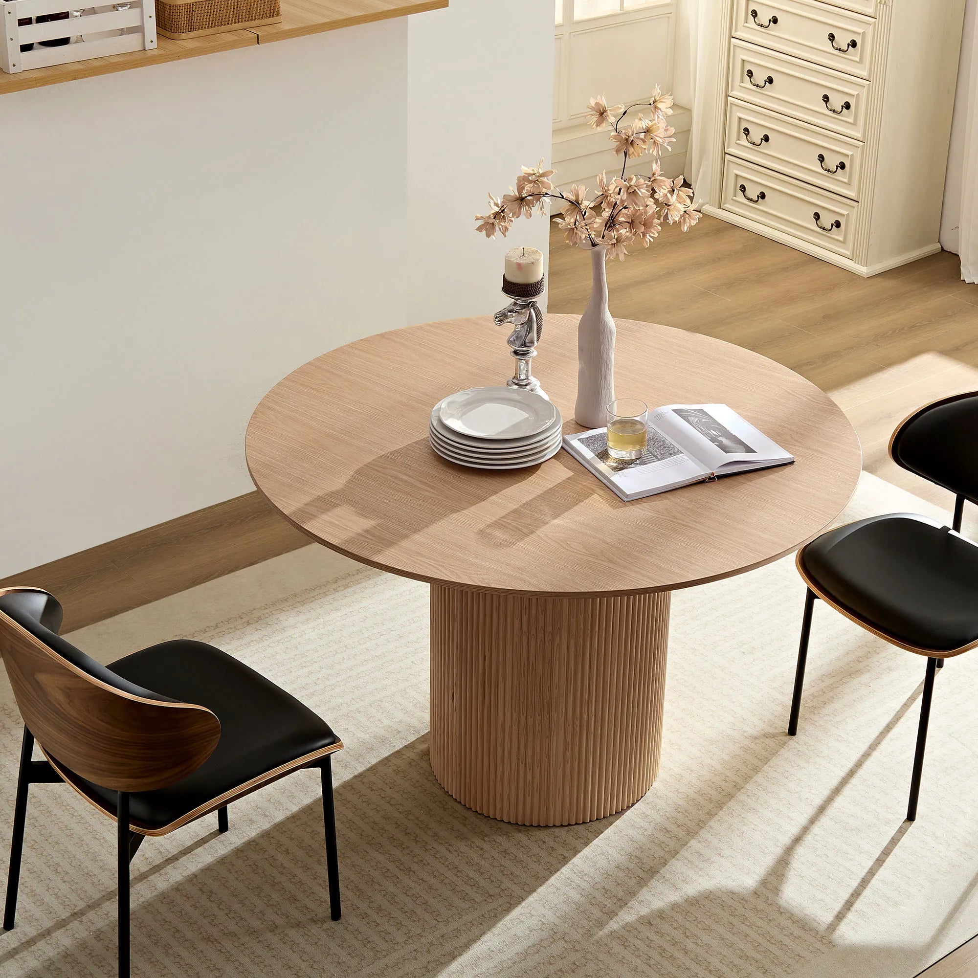 47" Mid-Century Modern Wooden Round Dining Table