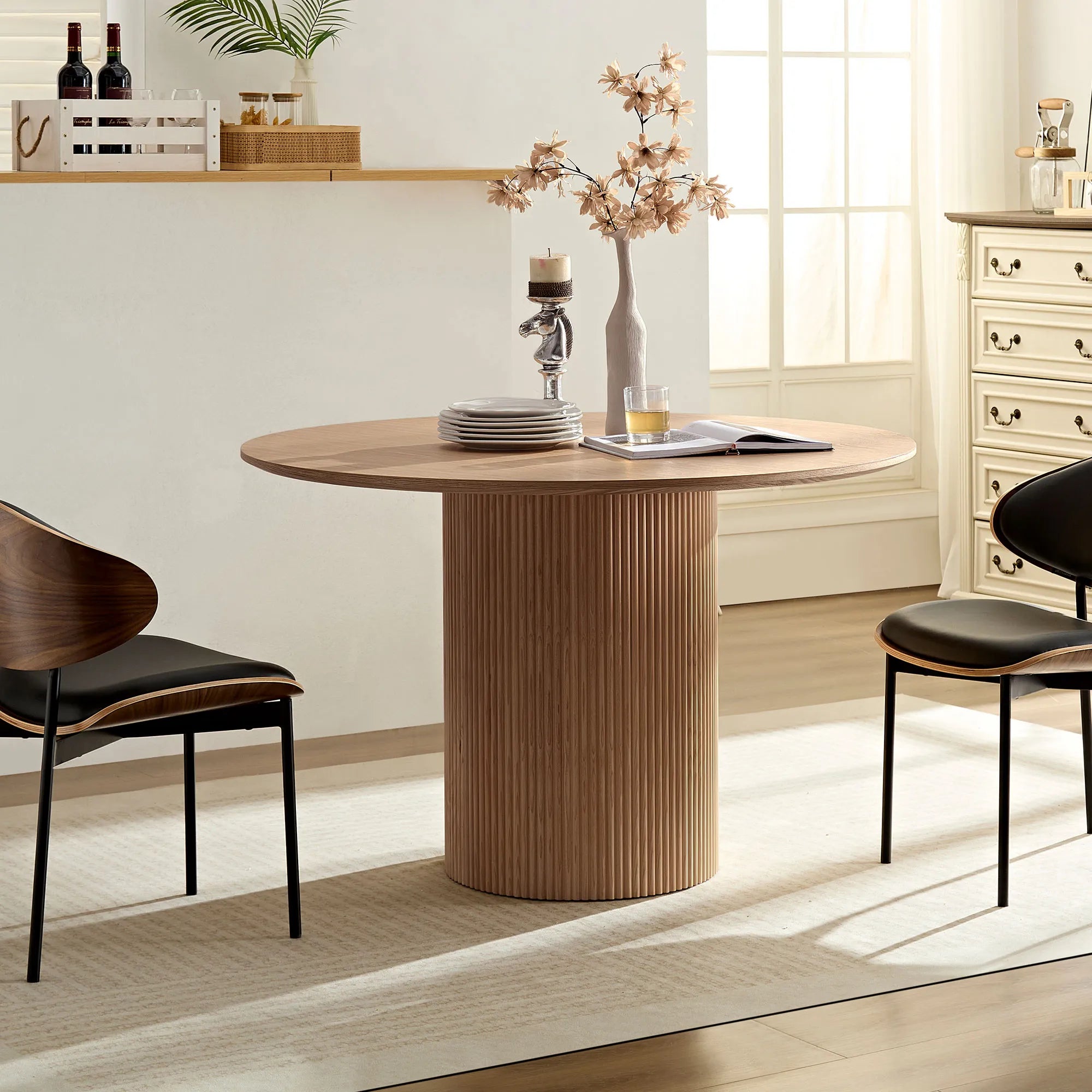 47" Mid-Century Modern Wooden Round Dining Table