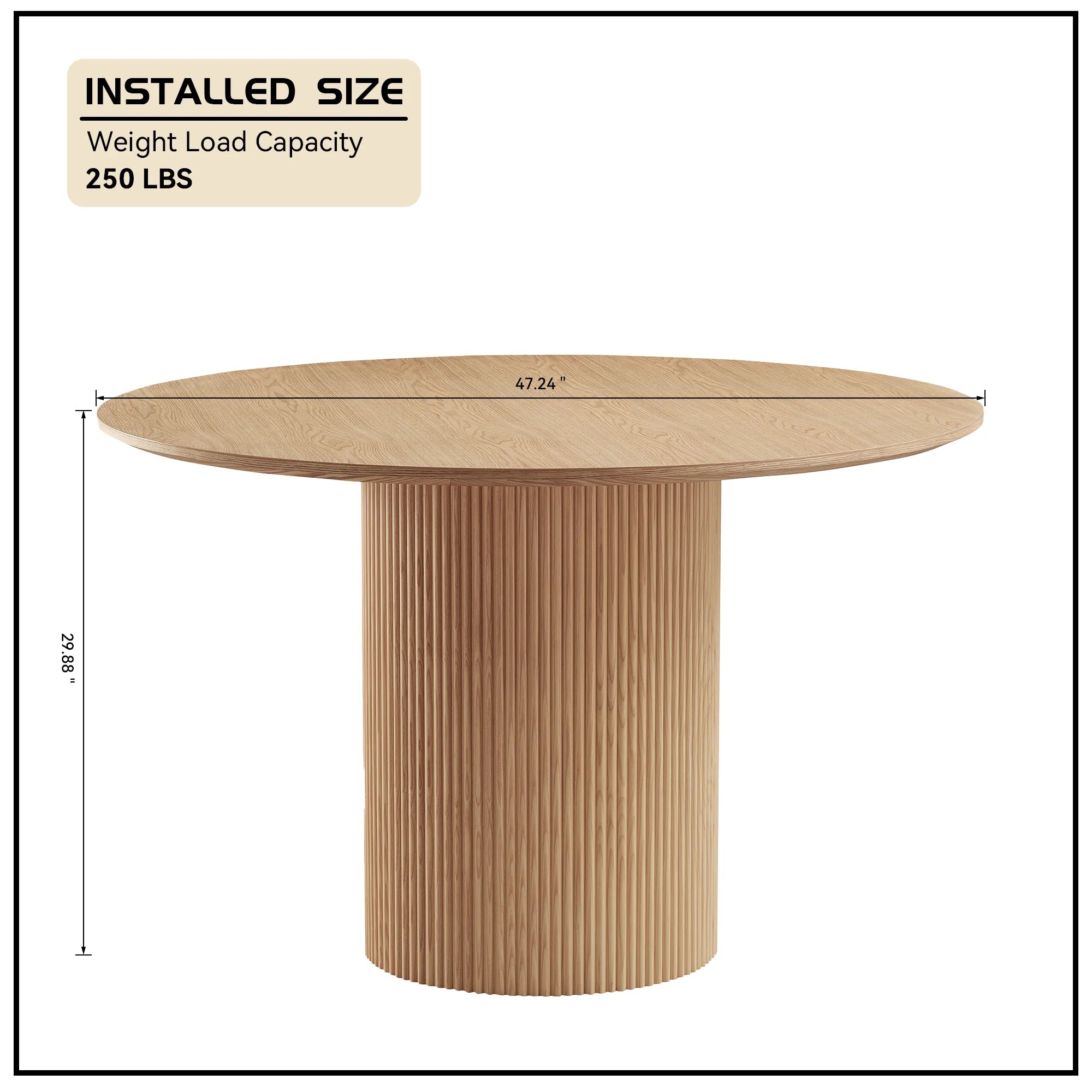 47" Mid-Century Modern Wooden Round Dining Table