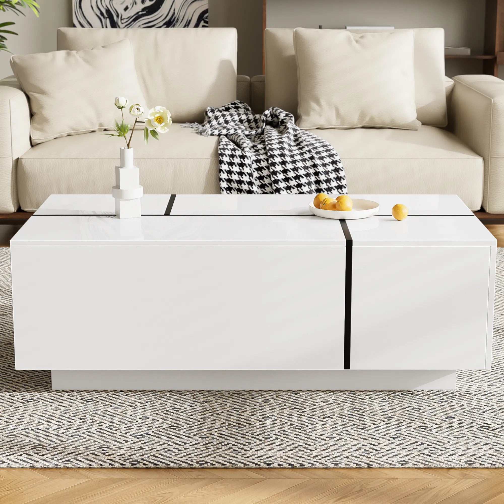 47" Modern Coffee Table With Sliding Top Storage