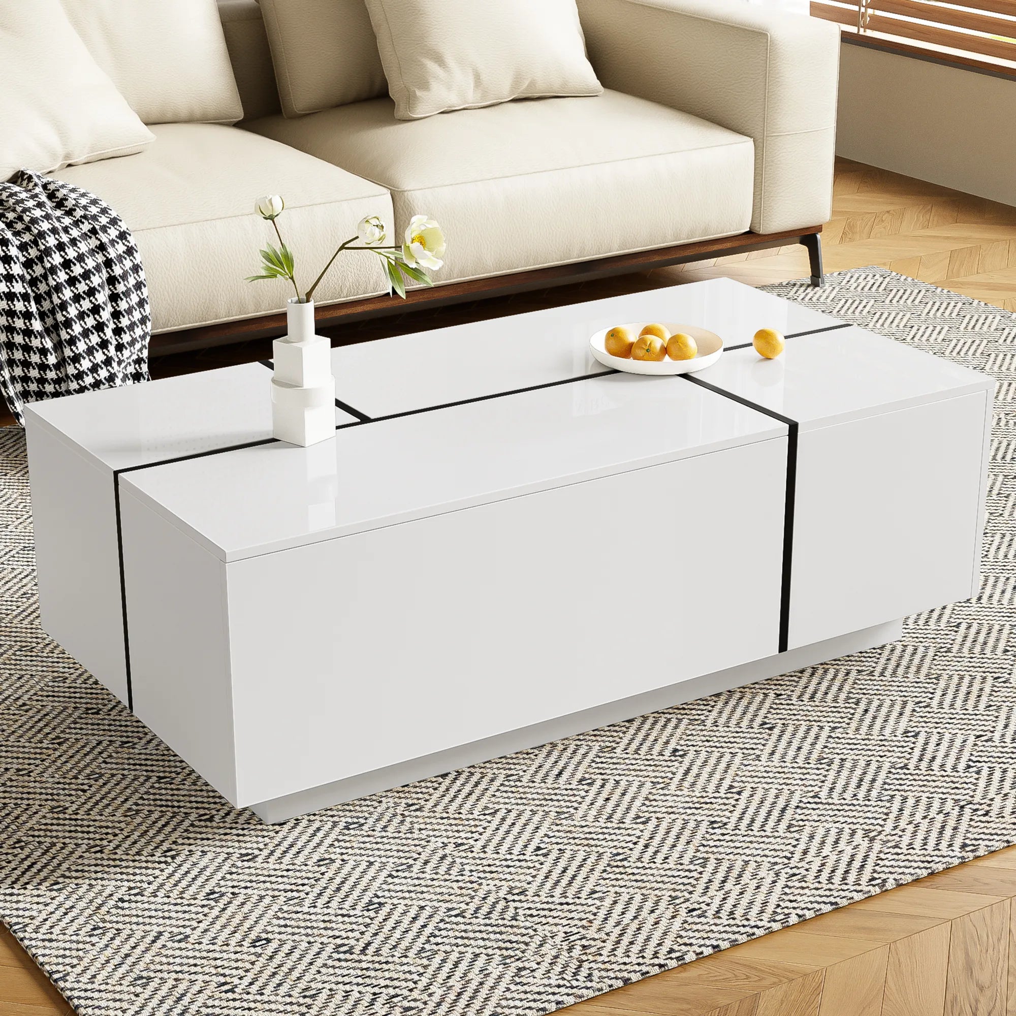 47" Modern Coffee Table With Sliding Top Storage