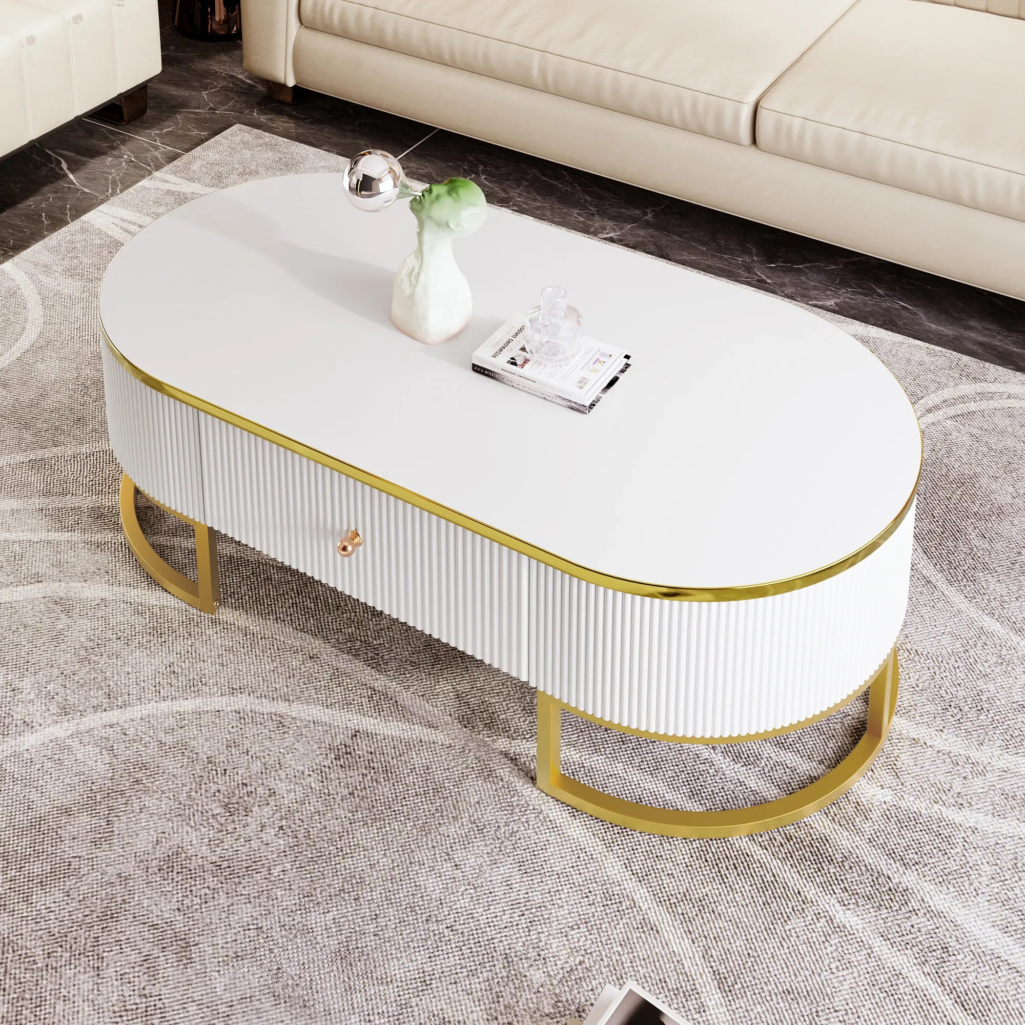 47" Modern Oval Coffee Table with Drawers