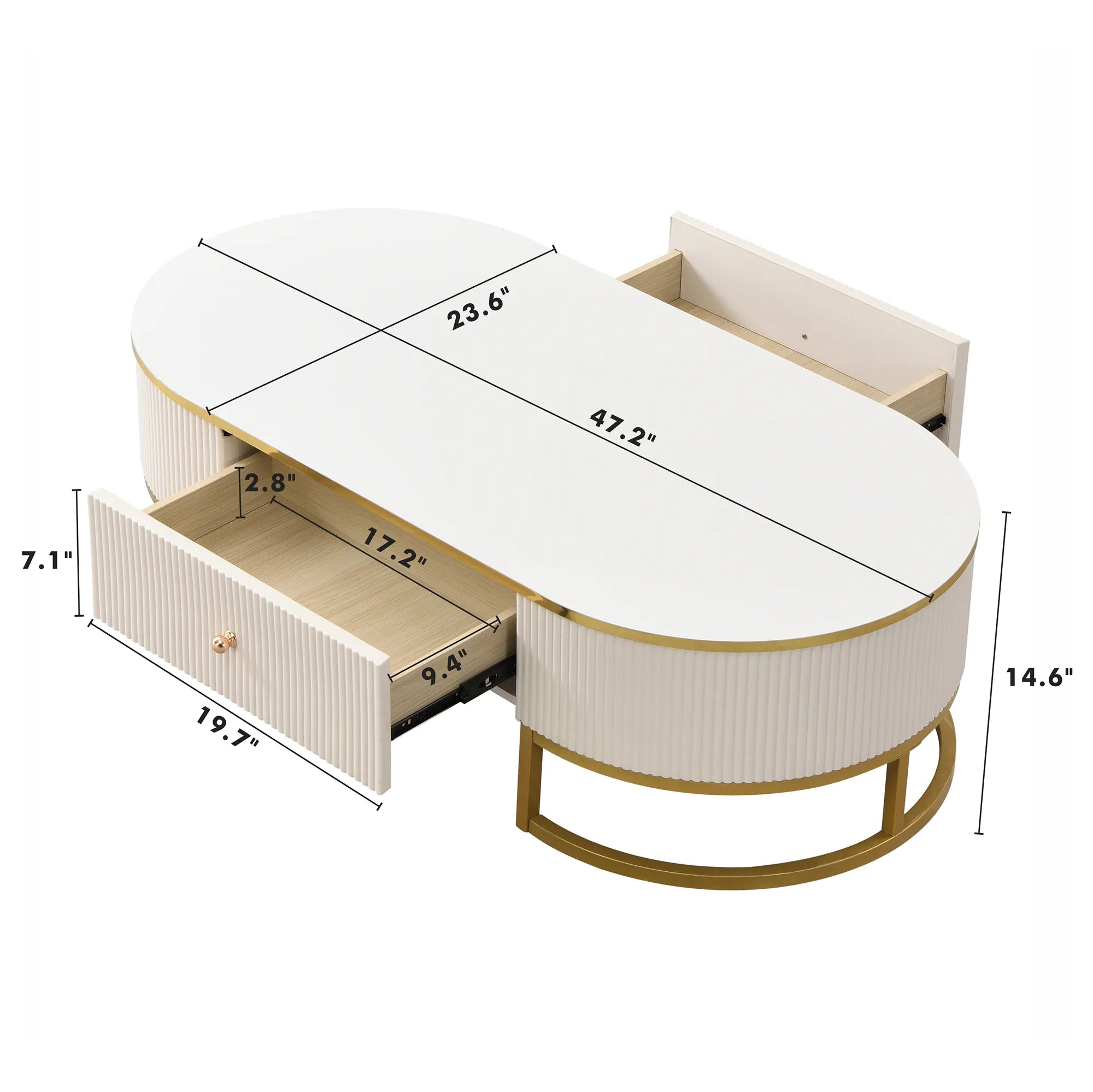 47" Modern Oval Coffee Table with Drawers