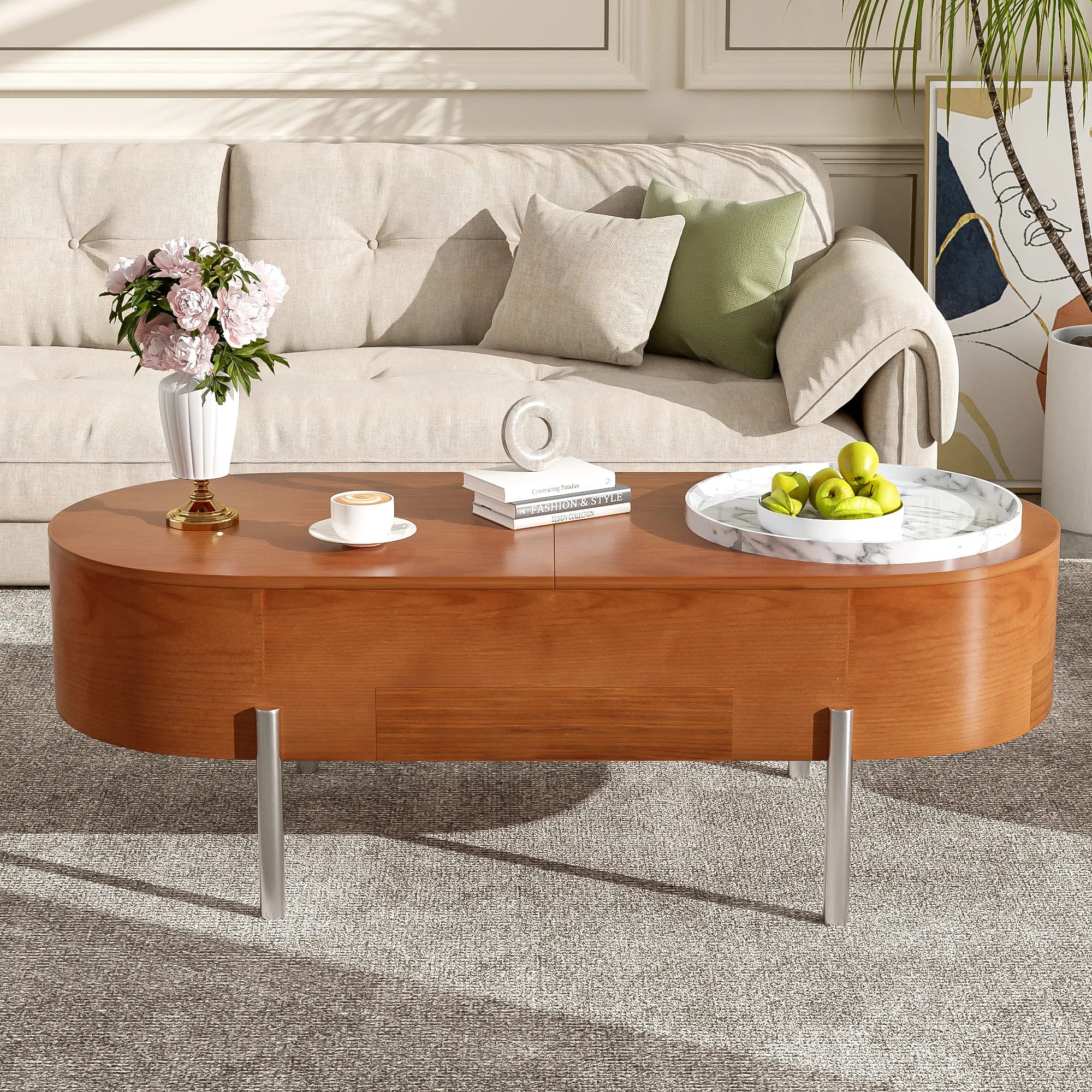 47" Modern Oval Lift Top Coffee Table