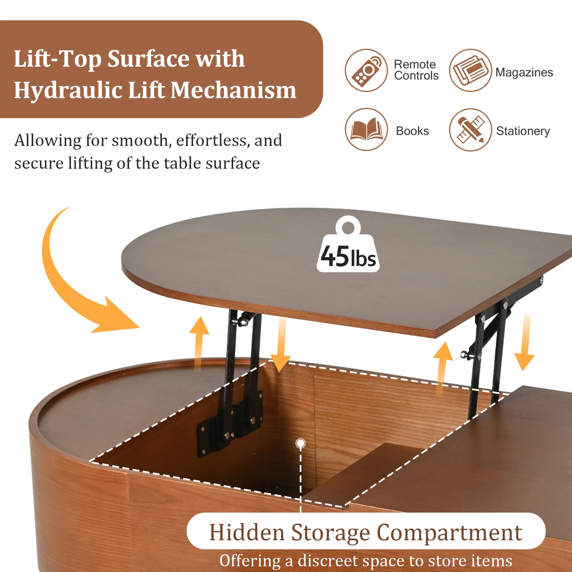 47" Modern Oval Lift Top Coffee Table