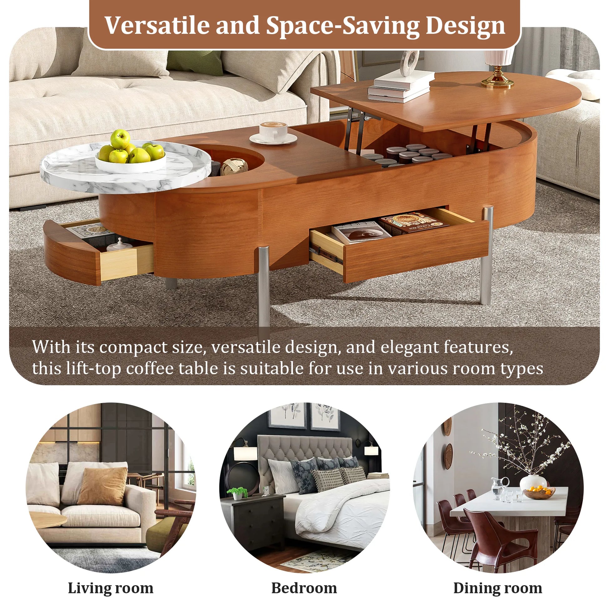 47" Modern Oval Lift Top Coffee Table
