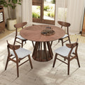 47" Modern Round Dining Table Set With 4 Upholstered Chairs
