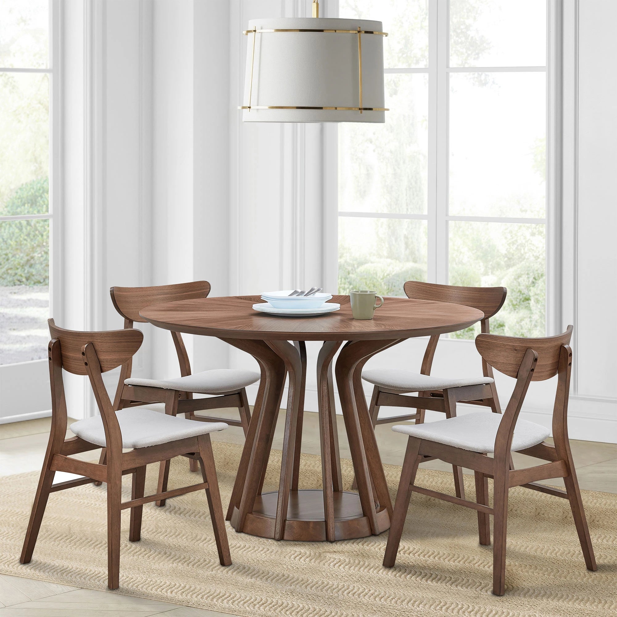 47" Modern Round Dining Table Set With 4 Upholstered Chairs
