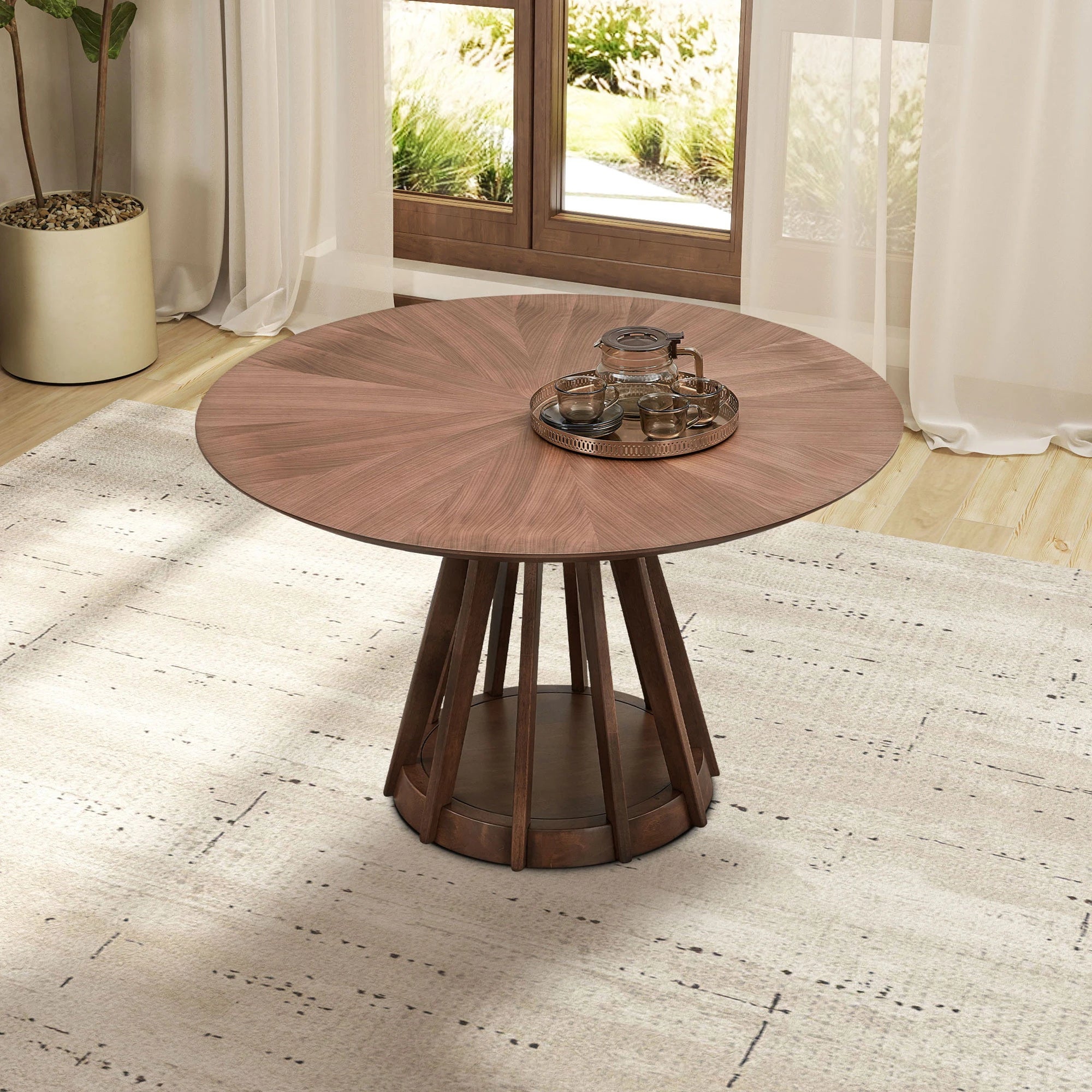 47" Modern Round Dining Table Set With 4 Upholstered Chairs