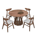 47" Modern Round Dining Table Set With 4 Upholstered Chairs