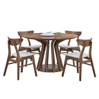 47" Modern Round Dining Table Set With 4 Upholstered Chairs