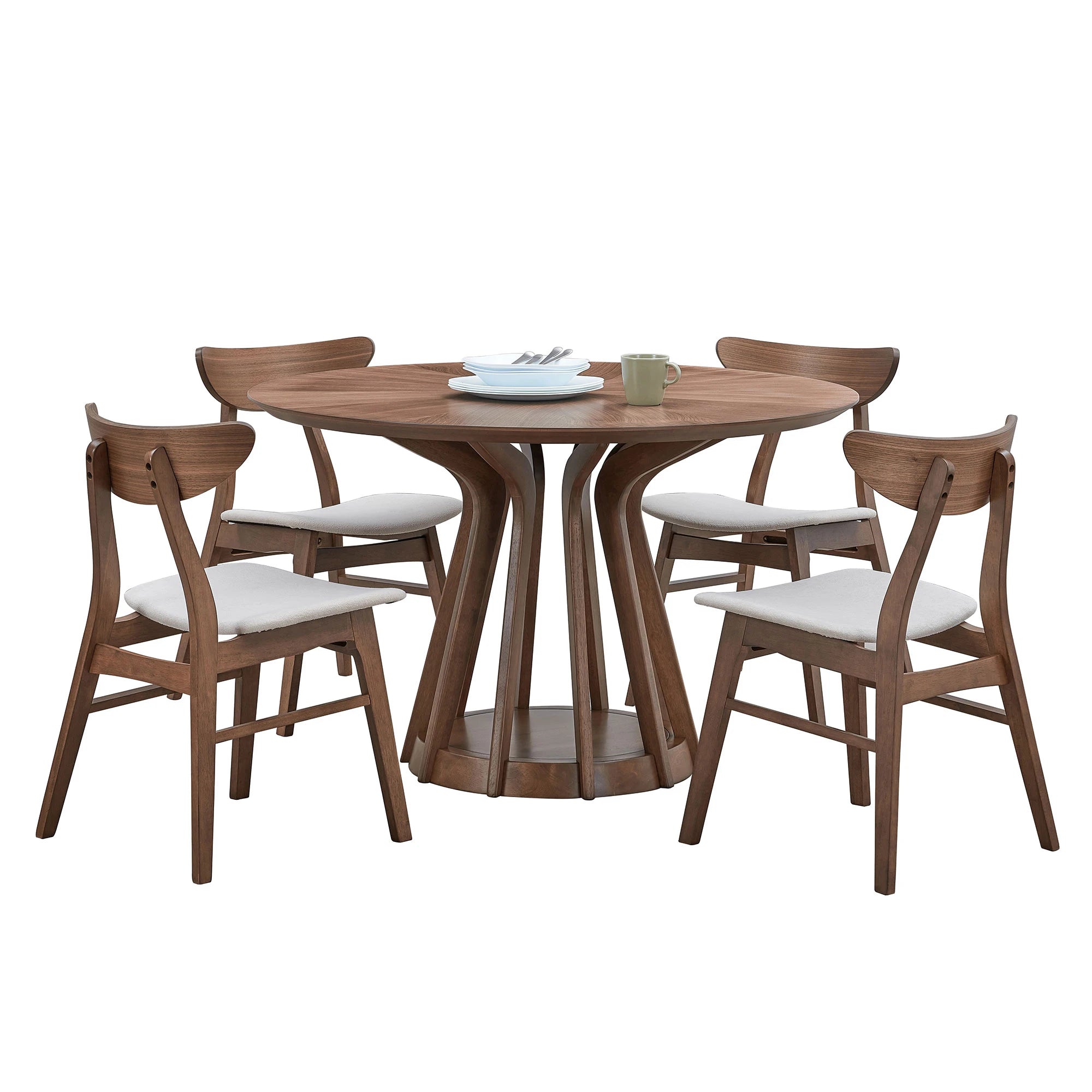 47" Modern Round Dining Table Set With 4 Upholstered Chairs
