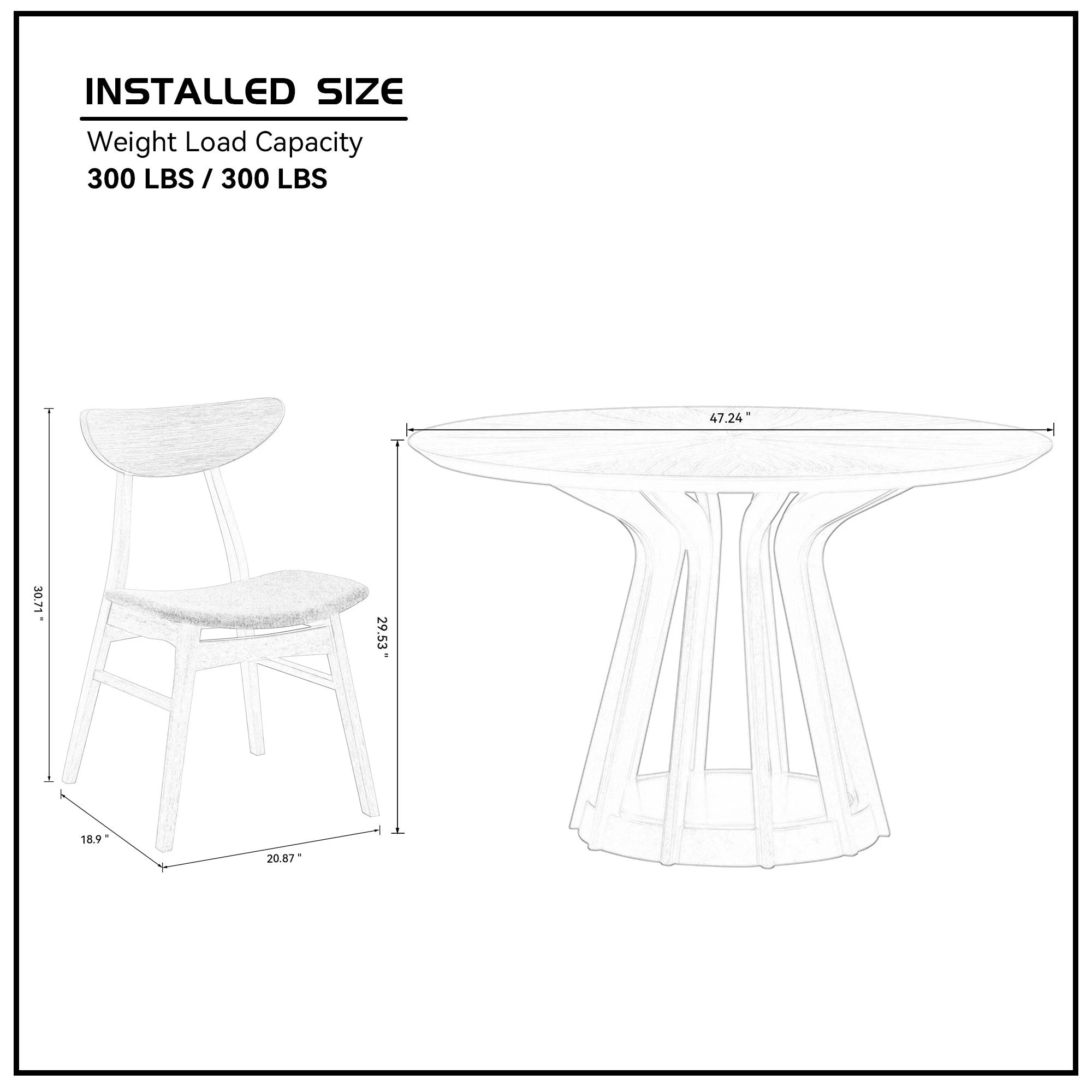 47" Modern Round Dining Table Set With 4 Upholstered Chairs