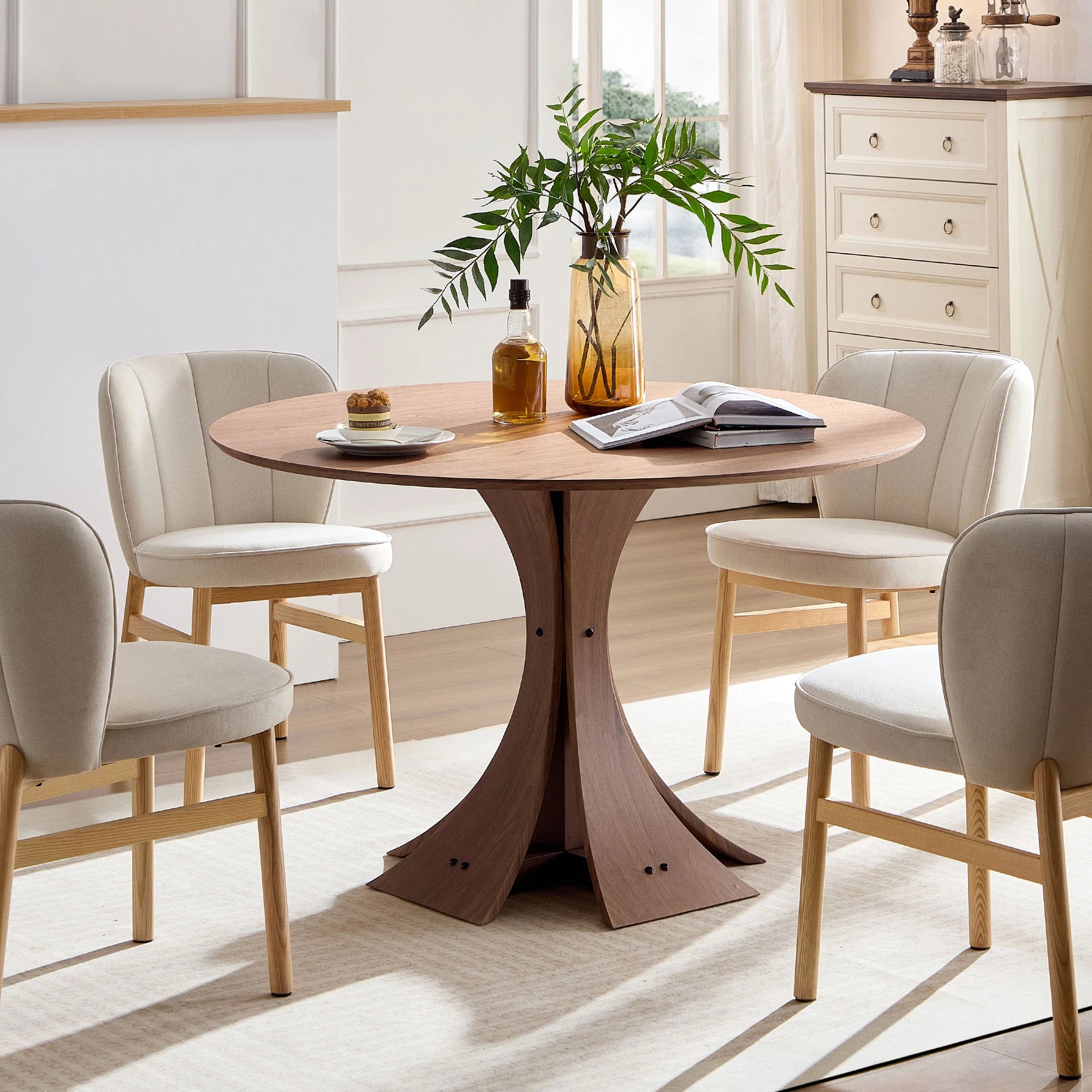 47" Modern Round MDF Dining Table With Stylish Base