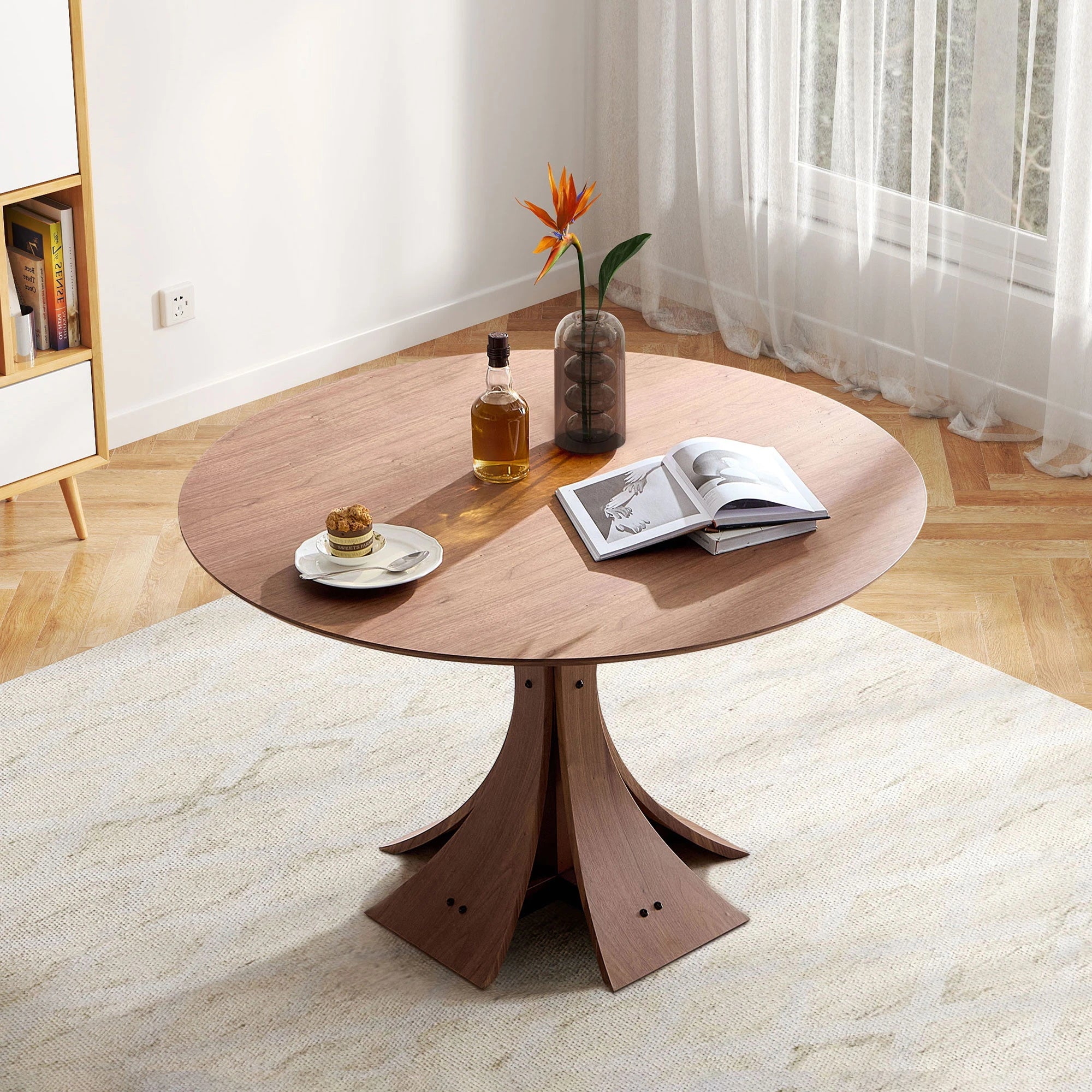47" Modern Round MDF Dining Table With Stylish Base