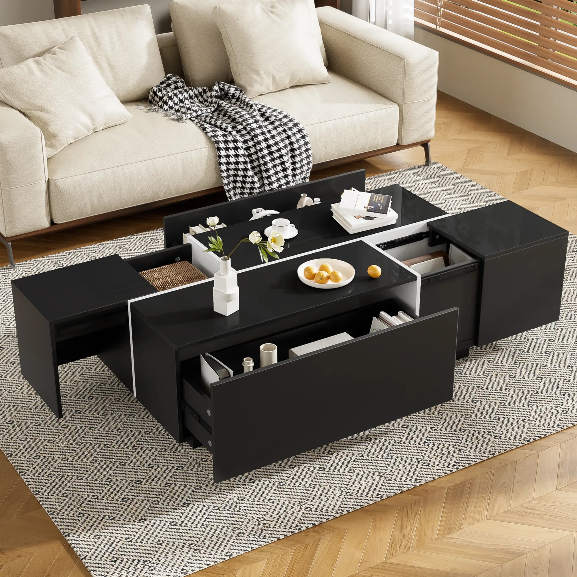 47" Modern Coffee Table With Sliding Top Storage