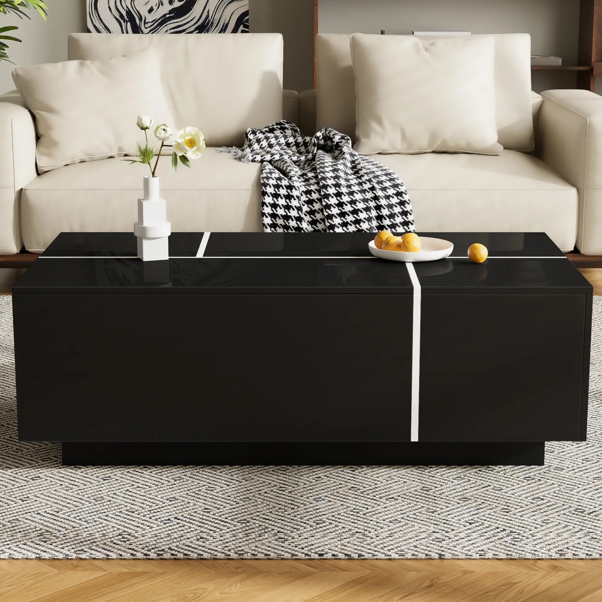 47" Modern Coffee Table With Sliding Top Storage