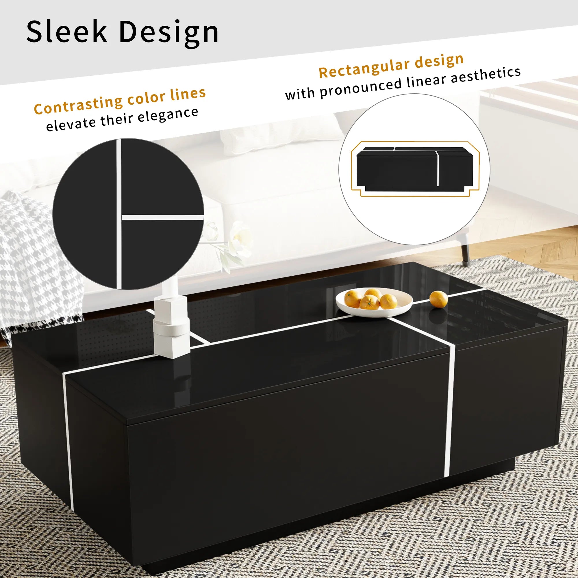 47" Modern Coffee Table With Sliding Top Storage