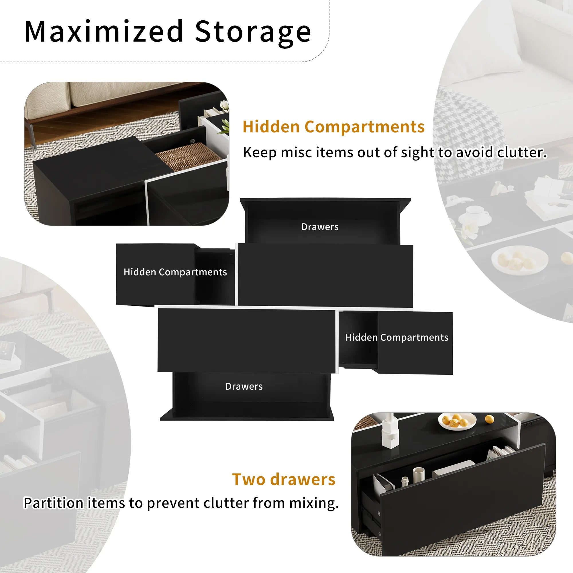 47" Modern Coffee Table With Sliding Top Storage
