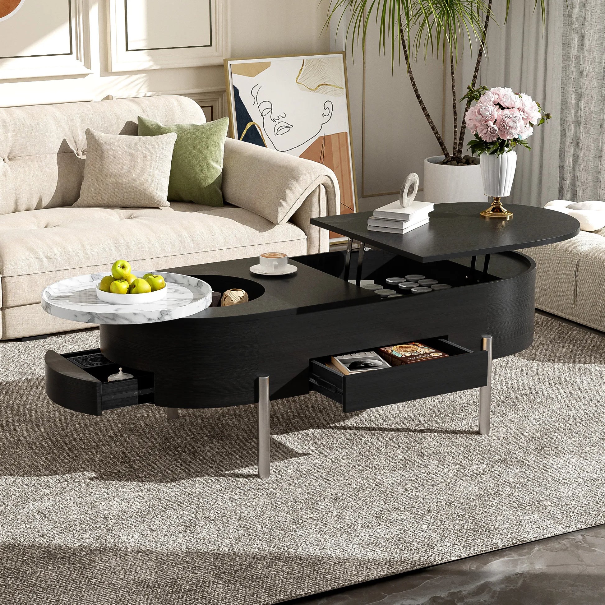 47" Modern Oval Lift Top Coffee Table